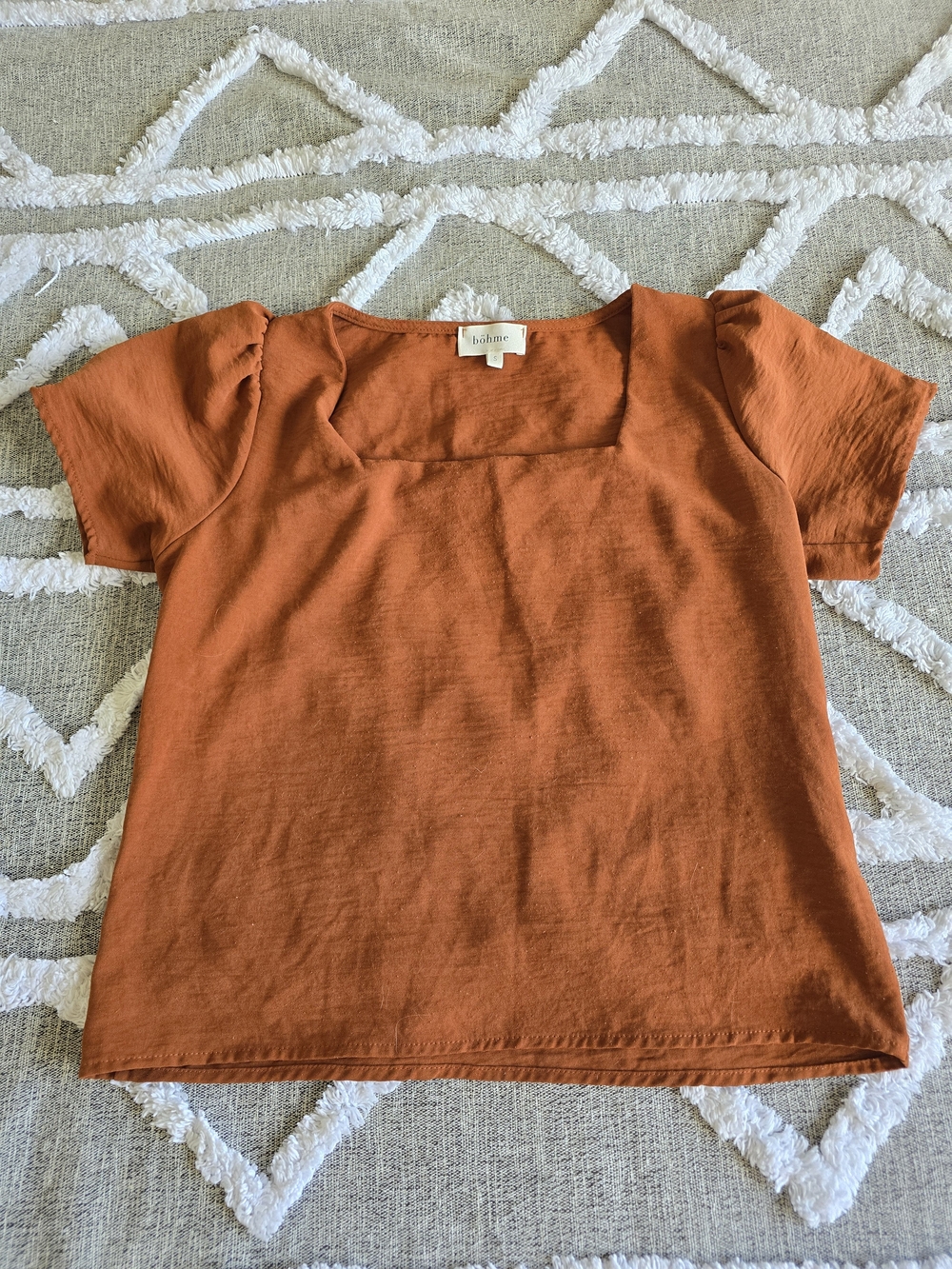 bohme Rust Square Neck Short Sleeve Top